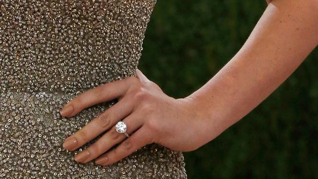 Kate Upton flashes her engagement ring detail at the 2016 Met Gala in NYC.