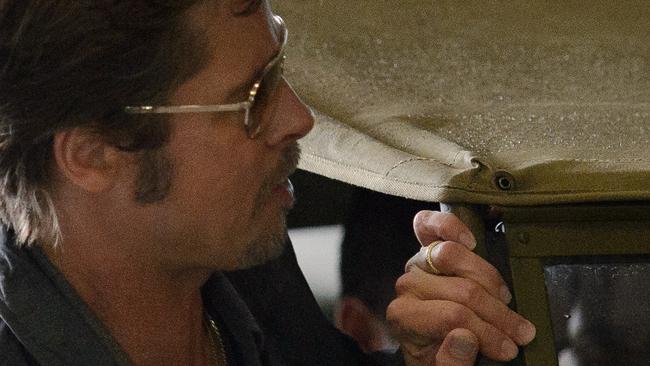 Hitched ... Brad Pitt wearing his wedding ring in Dorset, southern England, on Thursday. Picture: AFP