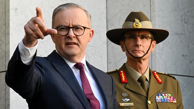 Anthony Albanese and Chief of the Australian Defence Force Angus Campbell at the release of the Defence Strategic Review in Canberra this week. Picture: AAP