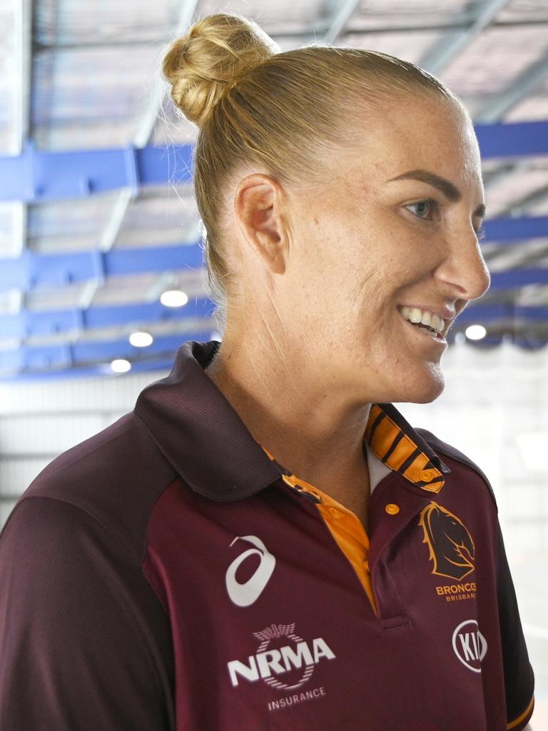 Ali Brigginshaw during the Indigenous students workshop at Harristown State High School with Broncos stars at the first Beyond the Broncos Girls Academy event for 2021.