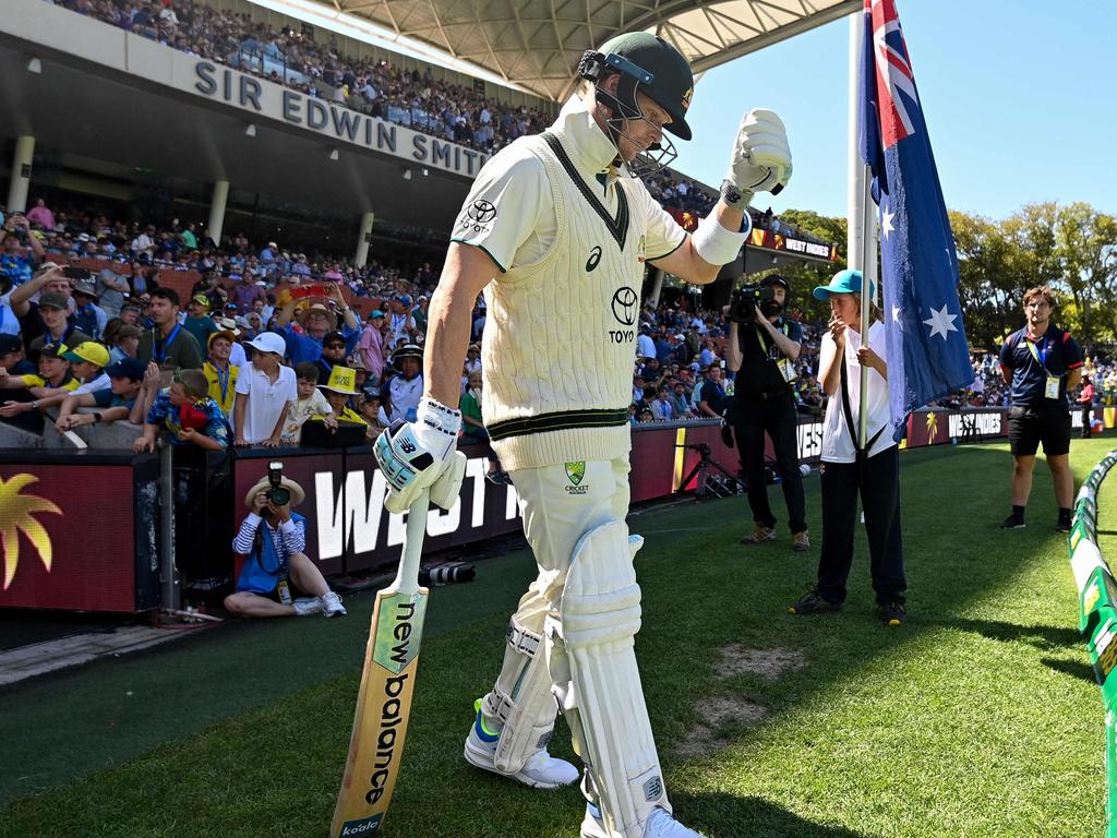 Steve Smith walks out to open the batting for Australia at the Adelaide Oval in January 2024. Izhar KHAN / AFP