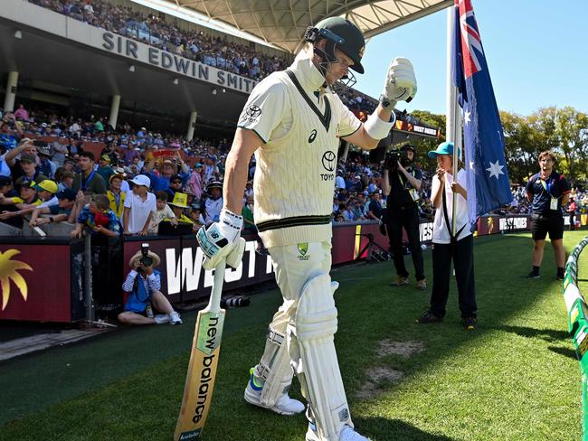 Steve Smith walks out to open the batting for Australia at the Adelaide Oval in January 2024. Izhar KHAN / AFP