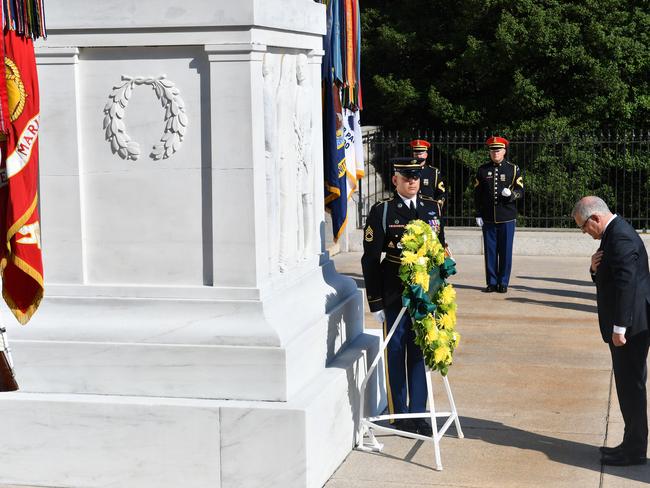 The Prime Minister lays a wreath at the Tomb of the Unknown Soldier. Picture: AAP