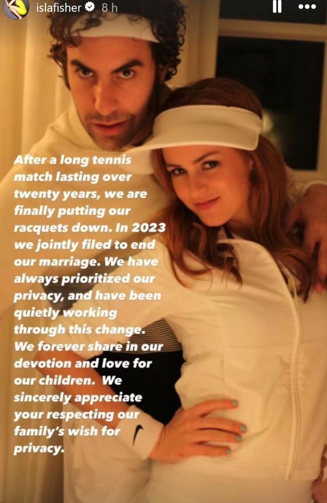 Sacha Baron Cohen and Isla Fisher announce their divorce. Source: Instagram/islafisher