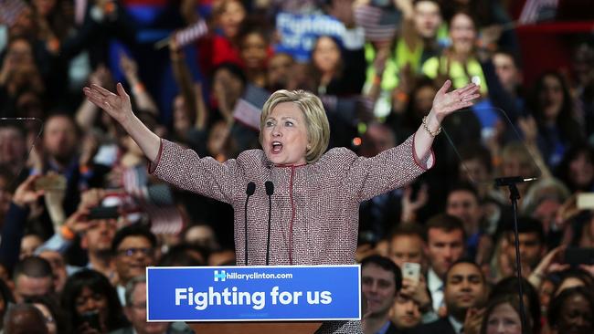 NEW YORK, NY - APRIL 19: Democratic presidential candidate Hillary Clinton walks on stage after winning the highly contested New York primary on April 19, 2016 in New York City. Clinton, who had enjoyed a large lead over her rival Bernie Sanders only months ago, saw that lead shrink as the Sanders campaign made inroads with younger and more liberal voters. Spencer Platt/Getty Images/AFP == FOR NEWSPAPERS, INTERNET, TELCOS & TELEVISION USE ONLY ==