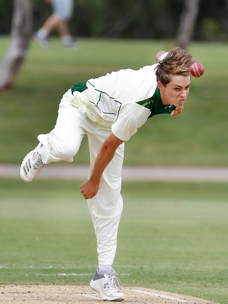 St Patrick's College bowler Noah James AIC First XI match between St Patrick's College and Iona College. Saturday February 12, 2022. Picture, John Gass