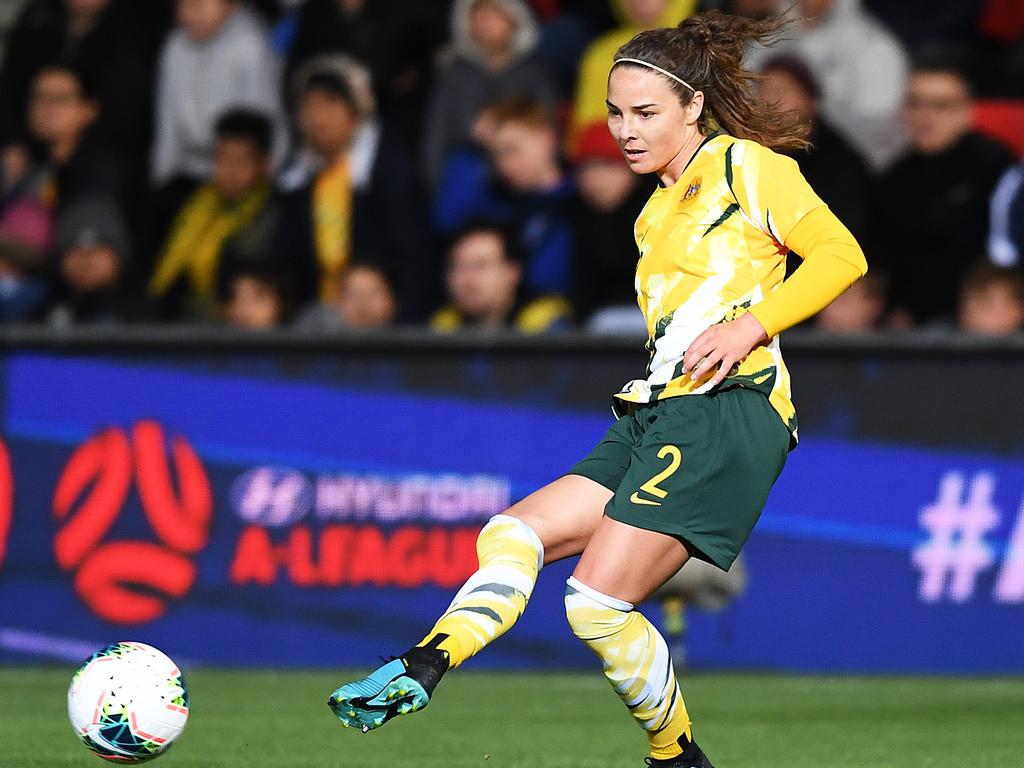 The Matildas’ Jenna McCormick plays a pass against Chile. Picture: Getty Images