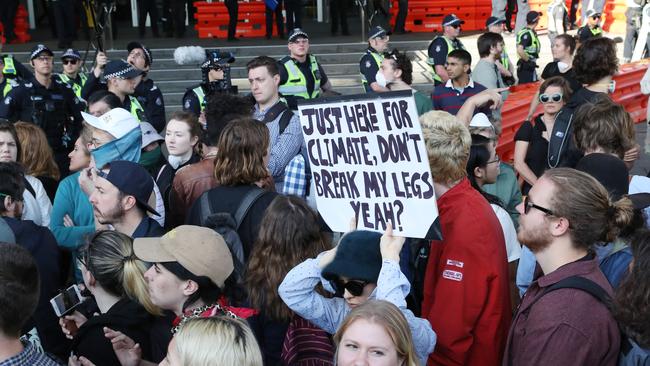 Protesters blockade the International Mining and Resources Conference in Melbourne. Picture: AAP.