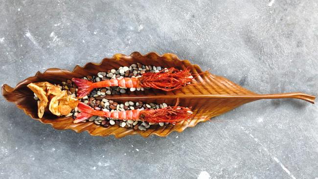 Scarlet prawn with roti at Orana.