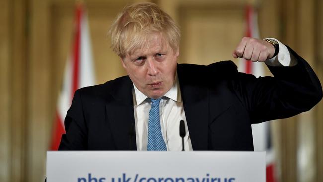 Boris Johnson, at Downing Street on Thursday, is building authority. Picture: AP