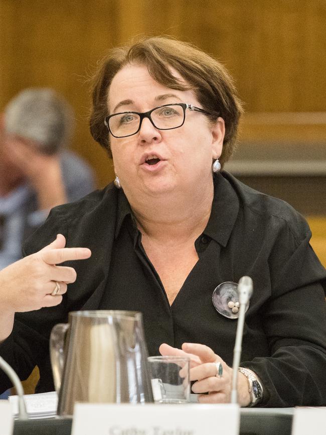 Child Protection Department chief executive Cathy Taylor appearing before Parliament's Budget and Finance Committee at Parliament House. Picture: MATT LOXTON