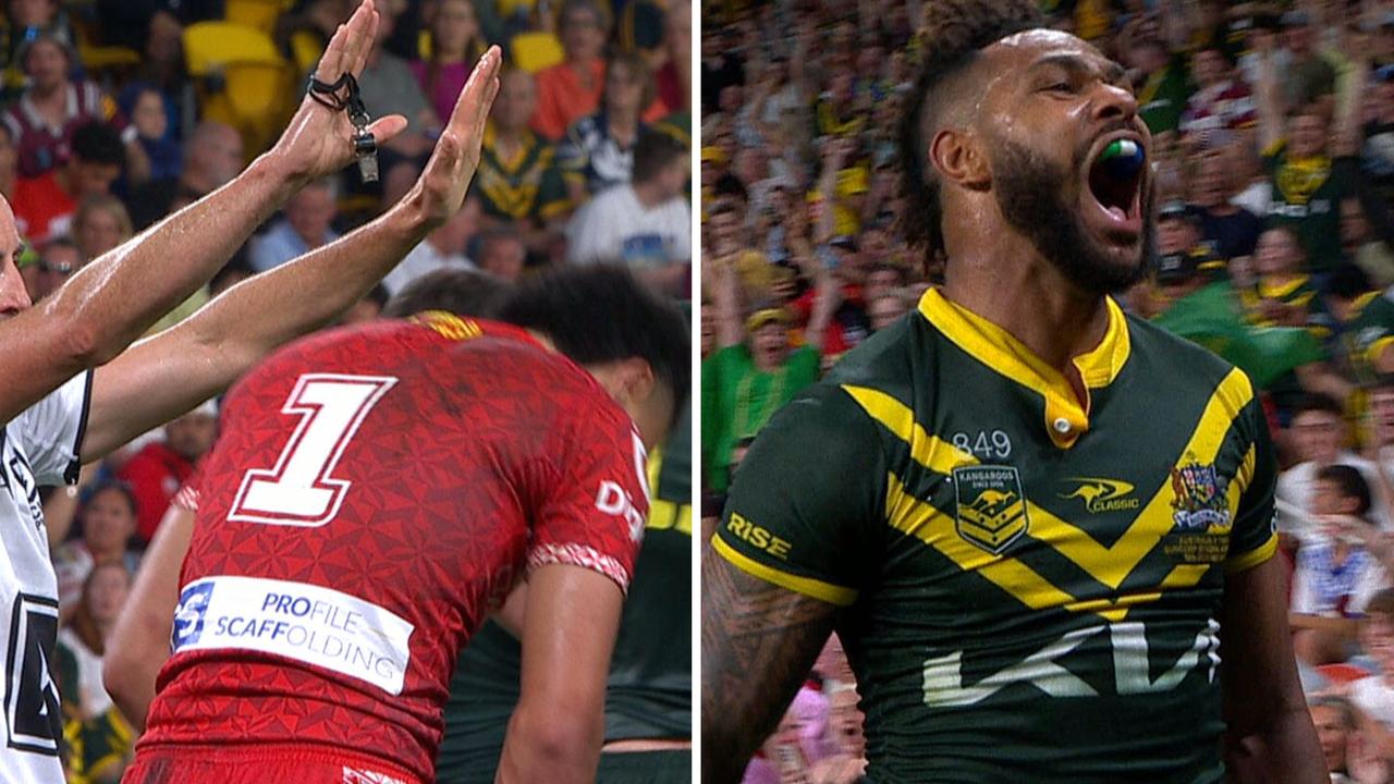 LIVE: Tonga rookie sin-binned as Hammer magic puts Kangaroos in box seat in epic