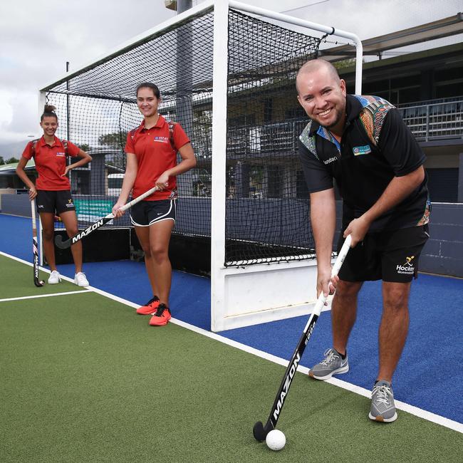 The Aspire to be Deadly indigenous hockey program is back in schools after having to suspend their work during the coronavirus pandemic. Aspire to be Deadly members Lisa Fatnowna, Jess Fatnowna and Wes Ferns are looking to expand on their existing program. PICTURE: BRENDAN RADKE