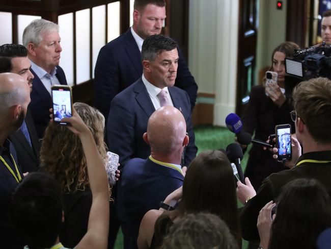 Brad Battin addresses the media for the first time as Opposition Leader. Picture: David Crosling