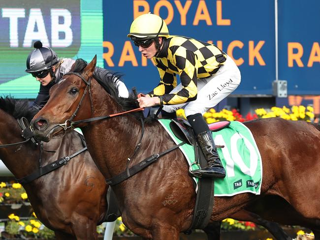 SYDNEY, AUSTRALIA - JULY 06: Zac Lloyd riding  Clear Thinking  wins Race 4 TAB Highway Handicap during Sydney Racing at Royal Randwick Racecourse on July 06, 2024 in Sydney, Australia. (Photo by Jeremy Ng/Getty Images)