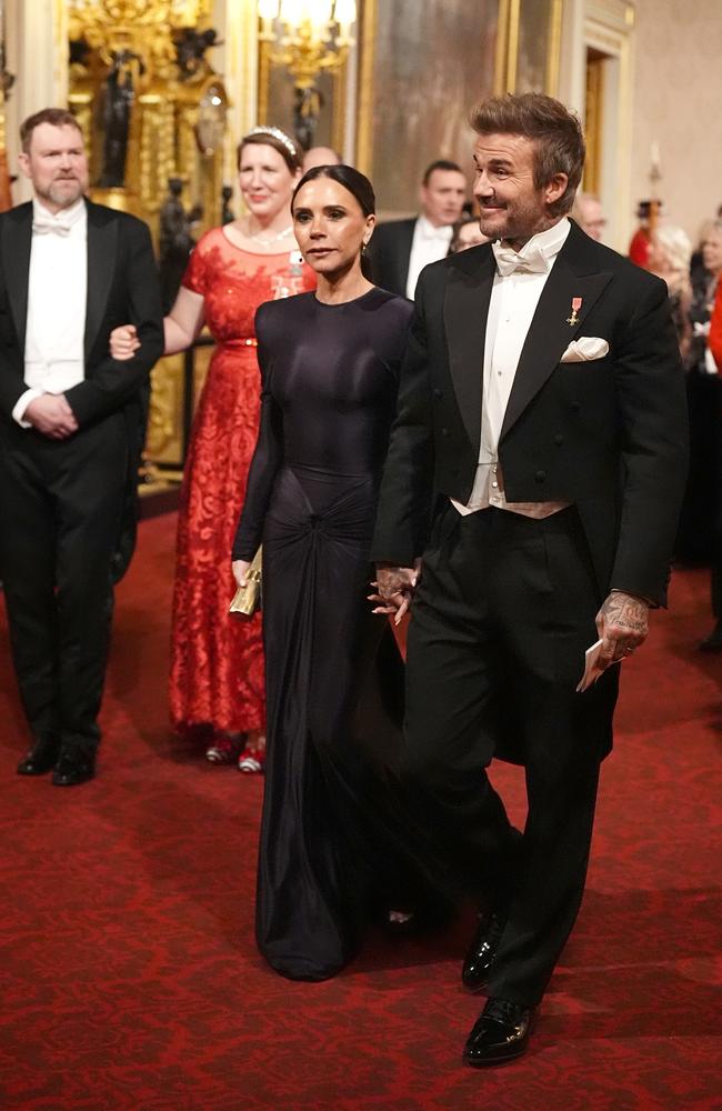 The Beckhams at the State Banquet at Buckingham Palace during day one of The Amir of the State of Qatar's visit to the UK. Picture: WPA Pool/Getty Images