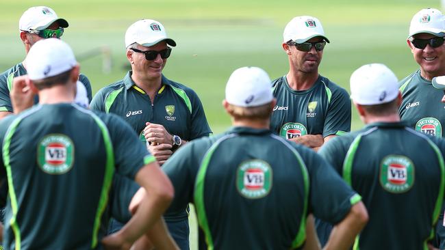 Australia World Cup Cricket training at Adelaide Oval. Steve Waugh at training to help and advise. Photo Sarah Reed.