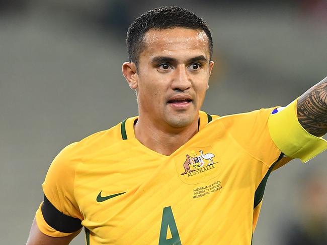 Tim Cahill of the Socceroos gives the thumbs up during the international friendly between Australia and Brazil at the MCG in Melbourne, Tuesday, June 13, 2017. (AAP Image/Julian Smith) NO ARCHIVING, EDITORIAL USE ONLY