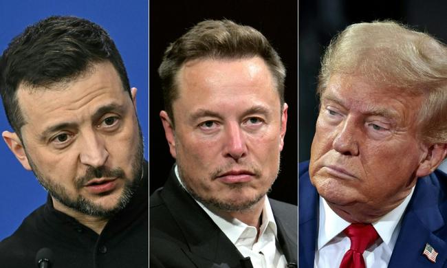 Ukrainian officials said Zelensky, left, spoke with Musk, centre, and Trump in a phone call