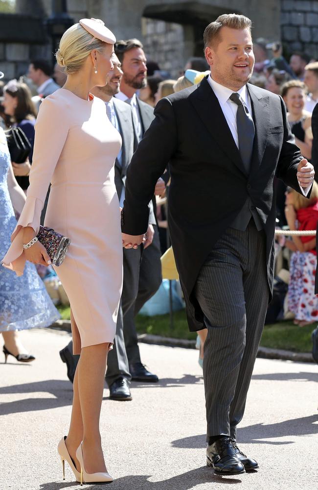 Corden and wife Julia Carey. Picture: AP