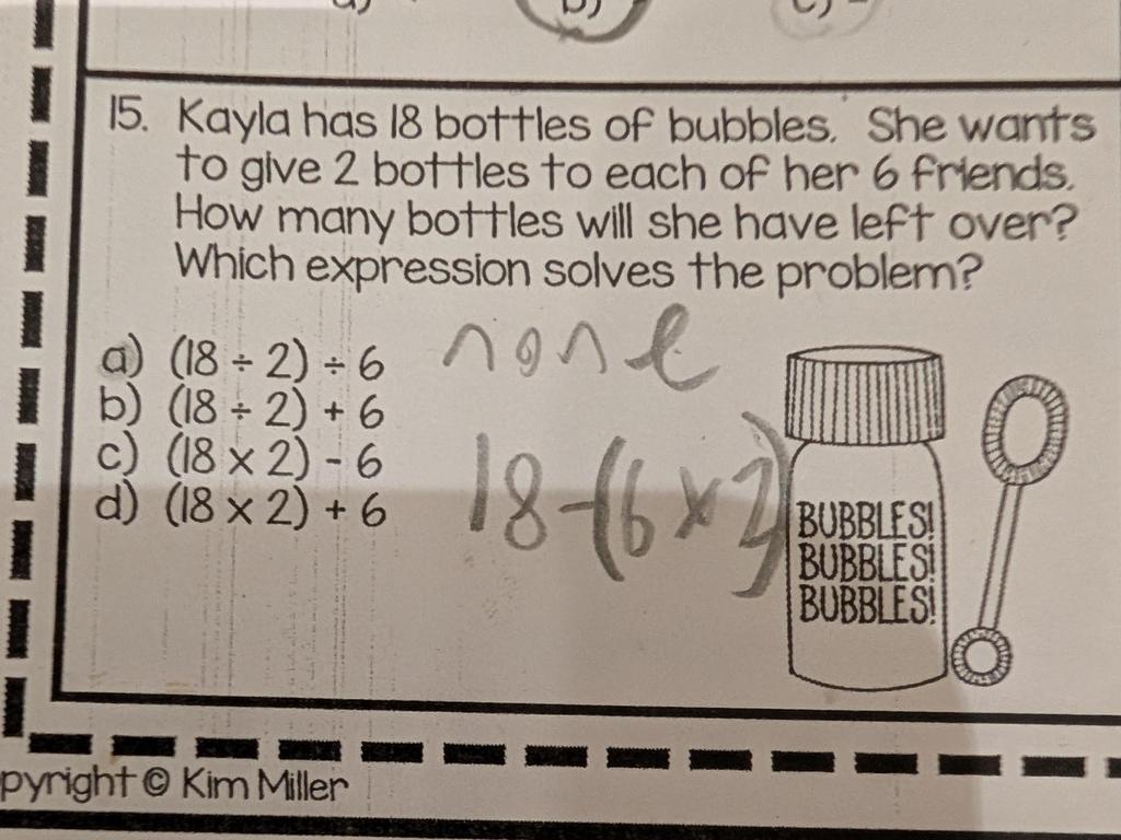 Father stumped by simple maths problem meant for his 10-year-old. Picture: Reddit