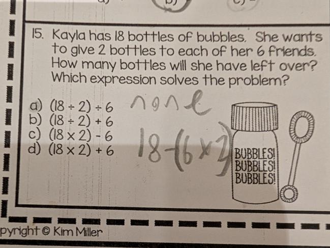 Father stumped by simple maths problem meant for his 10-year-old. Picture: Reddit