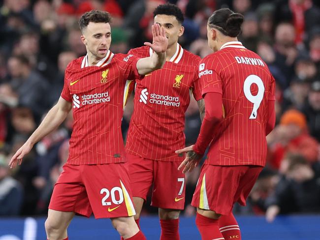 Diogo Jota of Liverpool celebrates scoring his team's second goal. Picture: Getty Images