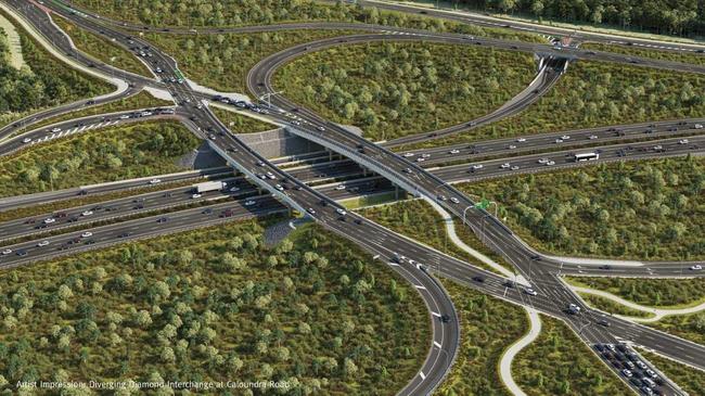 Traffic changes are expected to occur over the coming weeks, as the Diverging Diamond interchange at Caloundra Road is one step closer to being completed. Picture: TMR