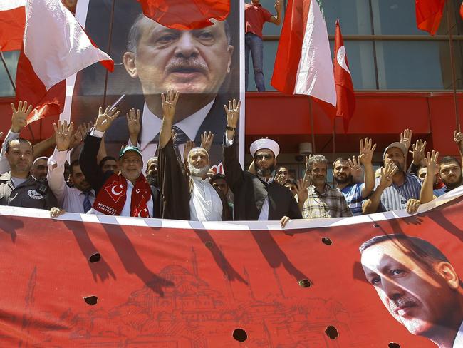 Supporters of Turkey's President Recep Tayyip Erdogan celebrate the failure of the coup. Picture: Mohammed Zaatari.