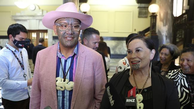 Te Pati Maorico-leaders Rawiri Waititi (L) and Debbie Ngarewa-Packer after the State Opening of parliament on Wednesday. Picture: Getty Images.