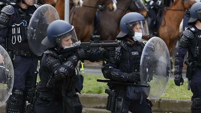 Police have fired tear gas at protesters in the city. Picture: Alex Coppel.