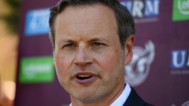 Manly Sea Eagles Chariman Scott Penn speaks to media prior to a team training session at Narrabeen in Sydney, Wednesday, August 30, 2017. (AAP Image/Dan Himbrechts) NO ARCHIVING