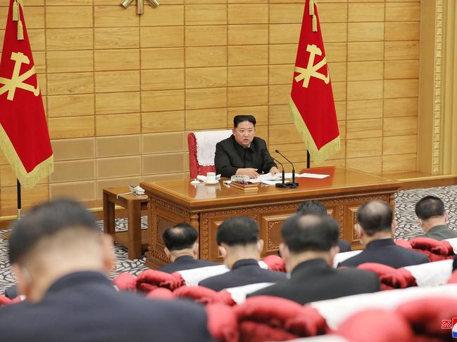 North Korean leader Kim Jong-un taking part in Workers' Party of Korea council to check the status Covid-19 lockdown. Picture: AFP