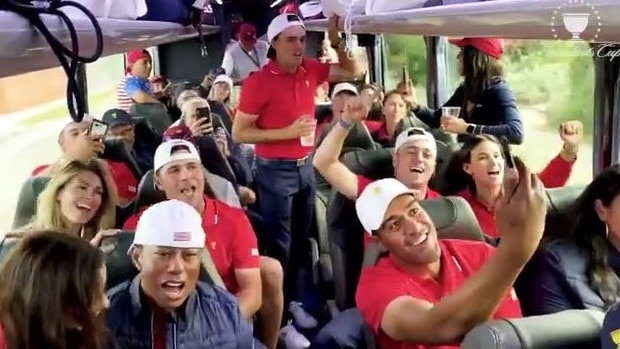 Team USA players celebrate after the Presidents Cup.