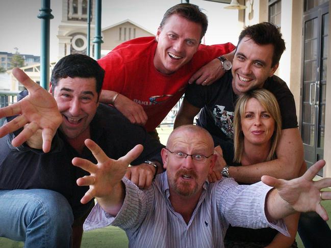 Triple M’s The Cage crew: Tim Smith, James Brayshaw, Mike Fitzpatrick, Brigitte Duclos and Peter Berner. Picture: Supplied