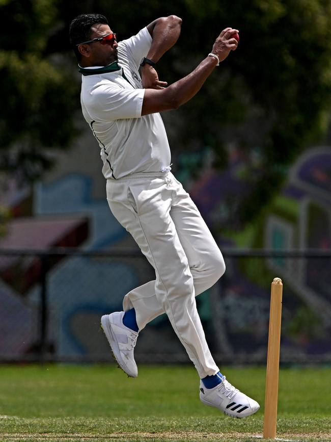 Chinthaka Jayasinghe in action for Yarraville Club. Picture: Andy Brownbill