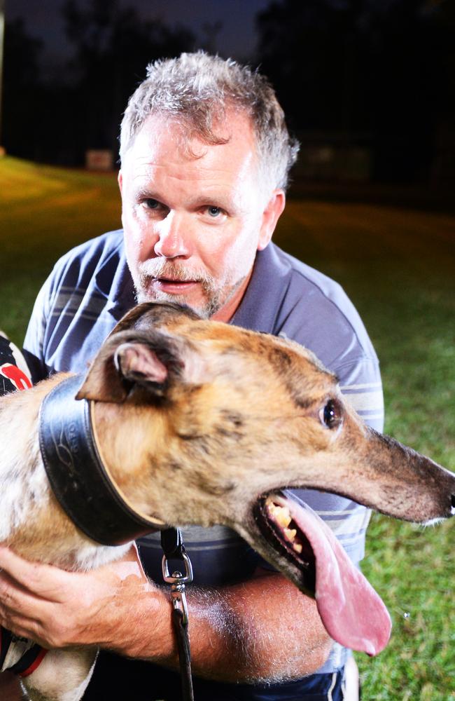 Greyhound trainer Anthony Bullock with greyhound Arnhem Villain