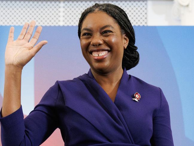 LONDON, ENGLAND - NOVEMBER 02: Kemi Badenoch waves after making a speech after winning the Conservative Party leadership contest on November 2, 2024 in London, England. The Tory leadership contest was paired down from an original pool of six contenders, to a face-off between Kemi Badenoch and Robert Jenrick, following Former prime minister Rishi Sunak's resignation as party leader. Sunak announced he would step down on July 5, in the wake of the Conservative Party's crushing defeat in the UK general election. (Photo by Dan Kitwood/Getty Images)