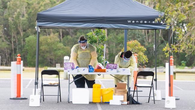 The Yamba drive through COVID-19 testing clinic opened on Thursday morning at the Raymond Laurie Sports Centre.