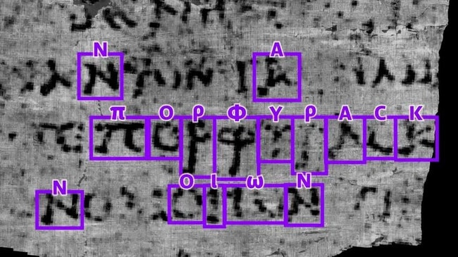 A section of text deciphered from one of the Villa of the Papyri scrolls. Picture: Vesuvius Challenge