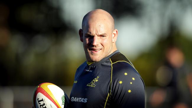 Hooker Stephen Moore during warm up for Wallabies Training at St Joseph's College Hunters Hill