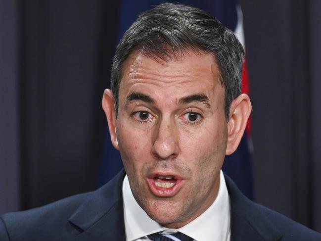 CANBERRA, Australia - NewsWire Photos - September 30, 2024: Treasurer Jim Chalmers and Finance Minister Katy Gallagher hold a press conference about the Final Budget Outcome released today at Parliament House in Canberra. Picture: NewsWire / Martin Ollman