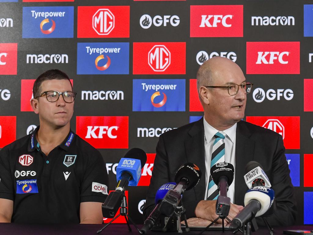 David Koch and Josh Carr at the press conference to announce the succession plan.