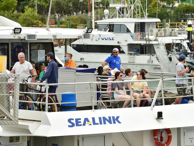 Sealink passengers leave for Magnetic Island. Picture: Shae Beplate.