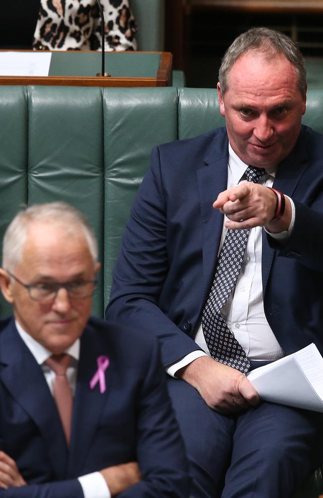 PM Malcolm Turnbull and Deputy PM Barnaby Joyce during Question Time yesterday. Picture: Kym Smith