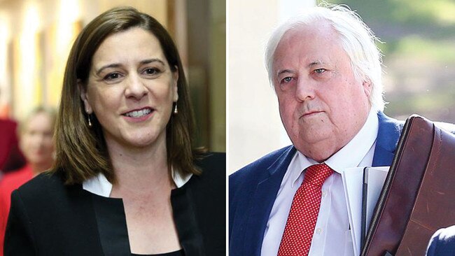 Deb Frecklington, left, and Clive Palmer, right