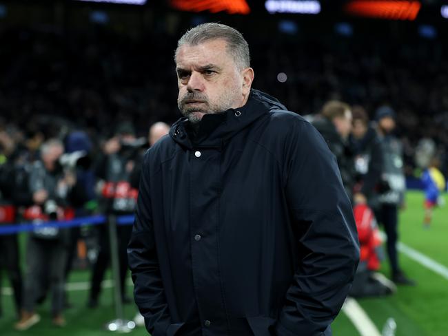 LONDON, ENGLAND - JANUARY 30: Ange Postecoglou, Manager of Tottenham Hotspur, looks on prior to the UEFA Europa League 2024/25 League Phase MD8 match between Tottenham Hotspur and IF Elfsborg at Tottenham Hotspur Stadium on January 30, 2025 in London, England. (Photo by Richard Pelham/Getty Images)