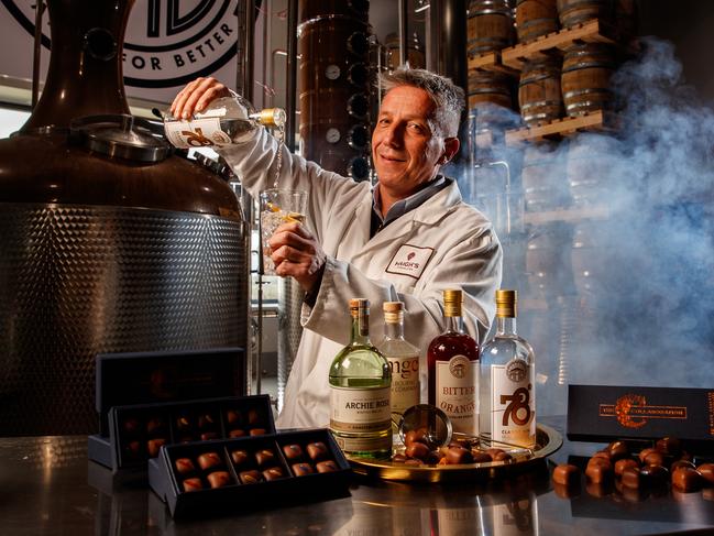 Ben Kolly, Haighs Chocolates Product Manager, at the Adelaide Hills Distillery on August 13, 2020. Haighs Chocolates, Adelaide Hills Distillery, Archie Rose (SYD) and Melb Gin Co have collaborated to produce gin chocolates. First collaboration like this for a long time. Picture Matt Turner.