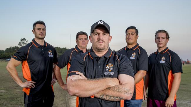 Coomera Crushers Coaching staff, Clinton Marama, Glenn Olsen, James Askew, Tiger Lama and Callum Dell. Picture: Jerad Williams