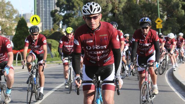 Tony Abbott in Melbourne for the Pollie Pedal. Picture: Yuri Kouzmin